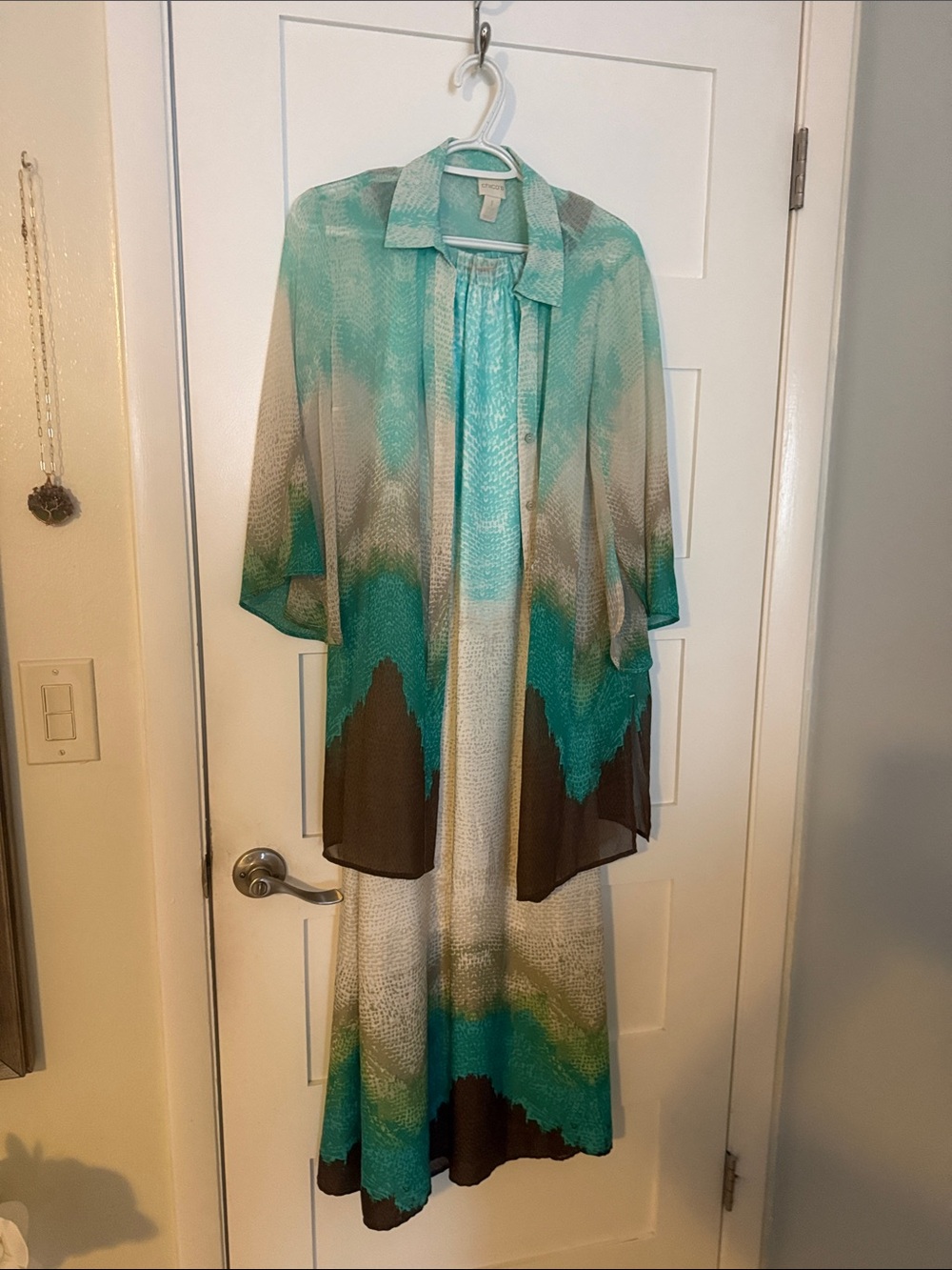 Chico's Aqua and Cream Ombre Sheer Maxi Overlay